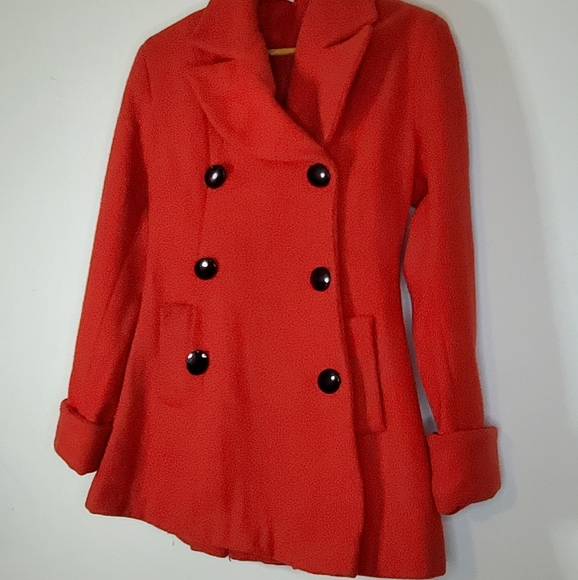 Red Mod 60s-style Wool Peacoat with Bold Black Buttons - Picture 8 of 16